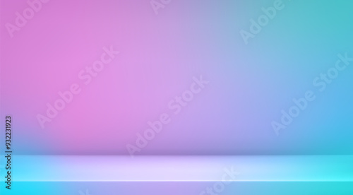 3d abstract neon studio room background. Color gradient empty wall backdrop. Mockup product presentation. Hologram platform. Showcase, promotion display. Vector illustration