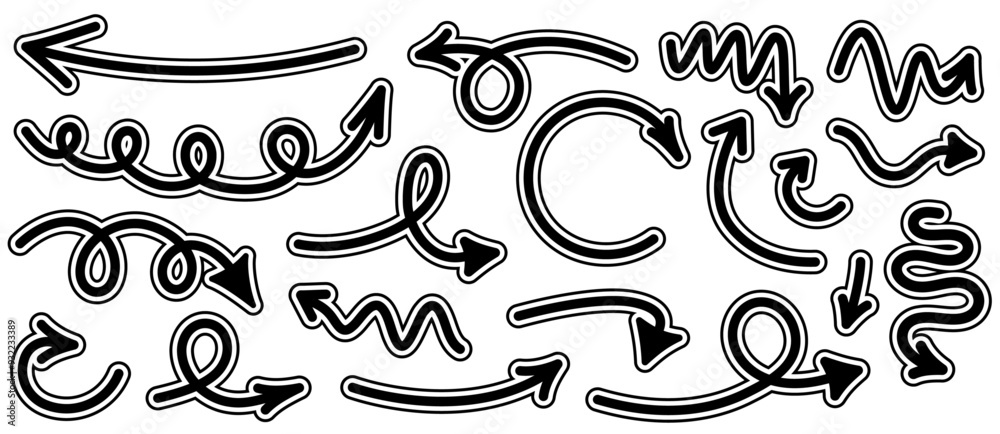 Vector illustration of a collection of dynamic curved and wavy black ...