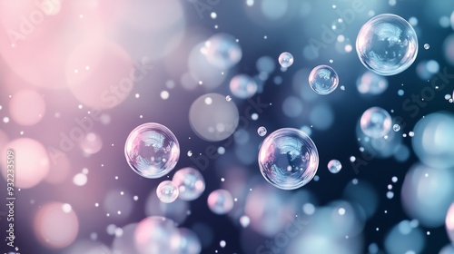 Bubbles suspended in air with a shimmering background during sunset