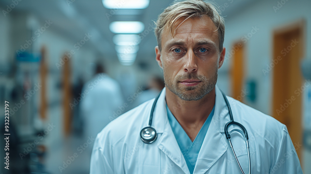 Portrait of a handsome male doctor with stethoscope at work Healthcare industry concept Portrait of a handsome male doctor with stethoscope at work Healthcare industry concept