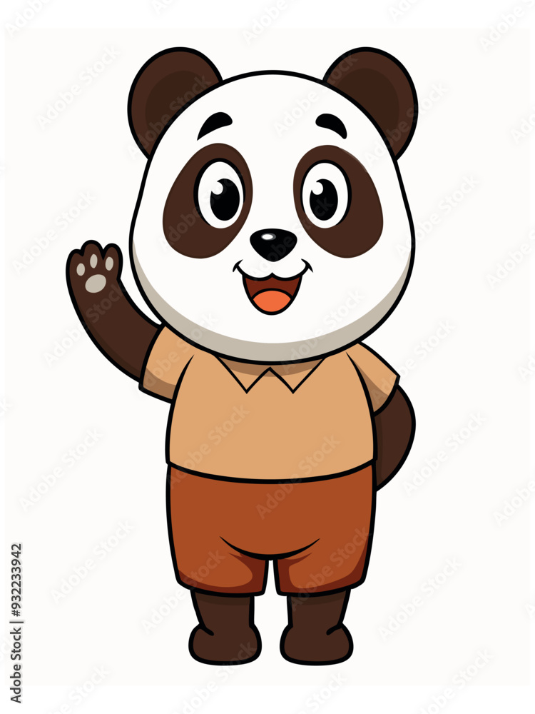 Fototapeta premium a cute panda wearing brown shorts waving like saying hi