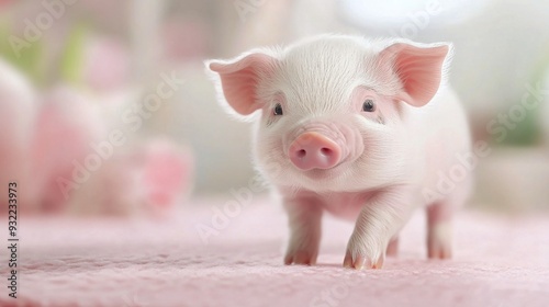 Adorable piglet exploring a cozy indoor space filled with soft light