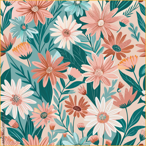 Wallpaper Mural Seamless flowers pattern, vector illustration hand drawn botany style, nature wallpaper. Eps 10. Torontodigital.ca