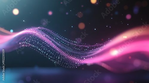 Colorful abstract waves of light and particles glowing against a dark background