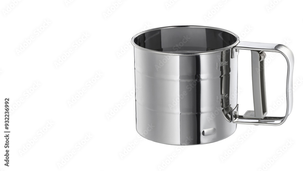 Closeup of handheld flour sifter isolated on white copy-space background. Closeup of handheld flour sifter isolated on white copy-space background.