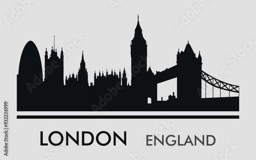 The city skyline. London. England. Silhouettes of buildings. Vector on a gray background
