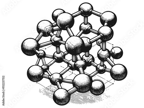 Hand-drawn molecular structure sketch on white background. Vector, generative ai.