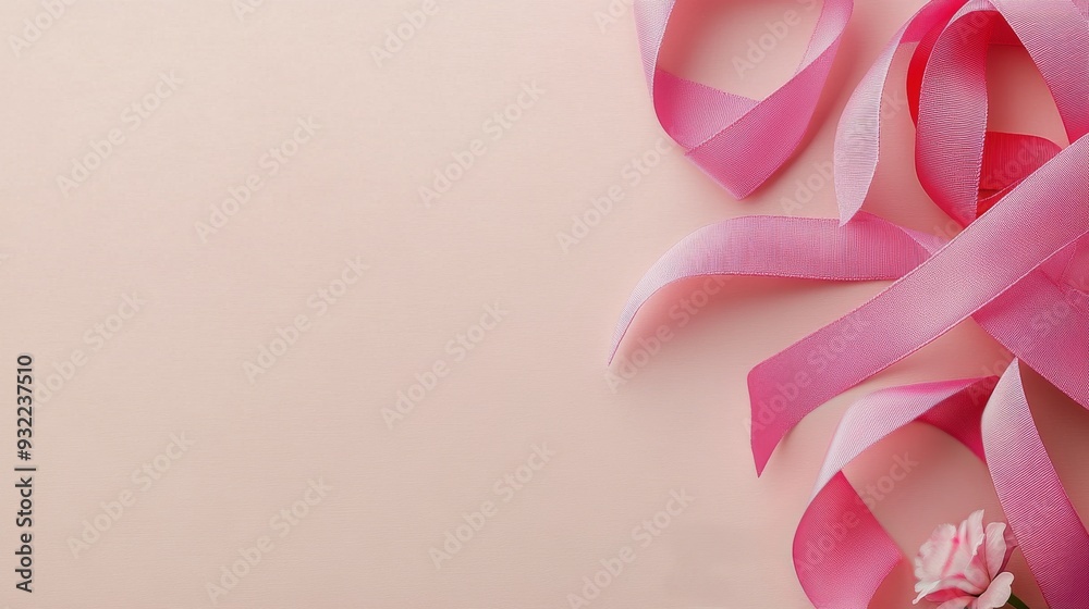 Pink ribbon bow against a soft pink background for festive occasions Pink ribbon bow against a soft pink background for festive occasions