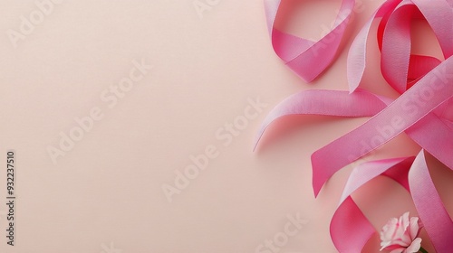 Pink ribbon bow against a soft pink background for festive occasions