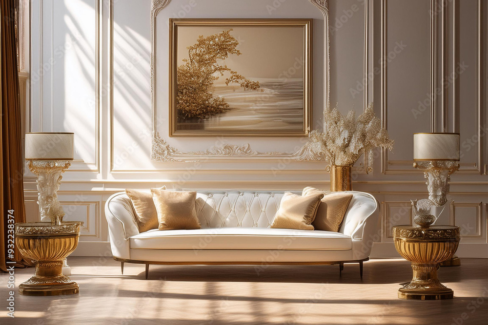 Fototapeta premium luxury living room with a classic white sofa and sofa, interior design