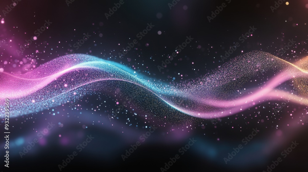Obraz premium Colorful abstract waves of light and particles glowing against a dark background