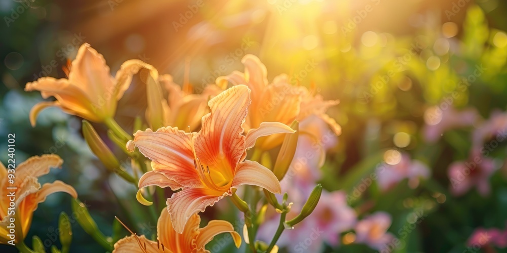 Close up of Hemerocallis flowers blooming in the sunlight with soft focus Hemerocallis fulva Close up of Hemerocallis flowers blooming in the sunlight with soft focus Hemerocallis fulva