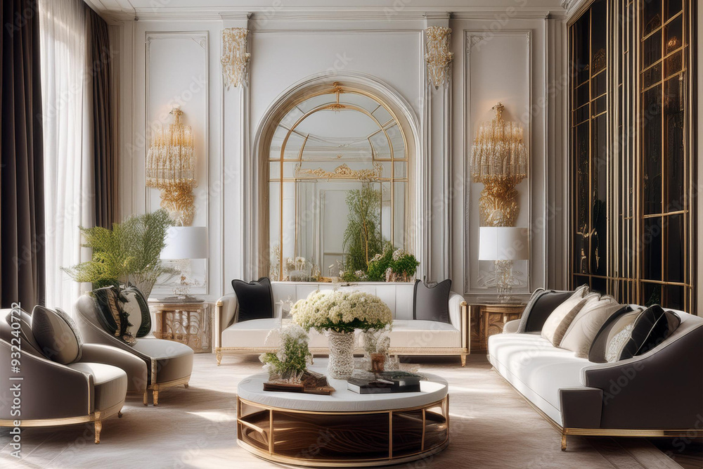 luxury living room with a classic white sofa and sofa, interior design luxury living room with a classic white sofa and sofa, interior design