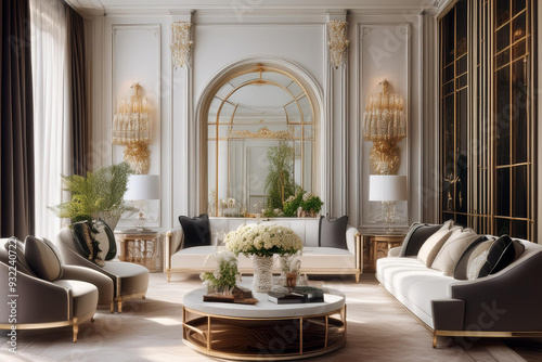 luxury living room with a classic white sofa and sofa, interior design