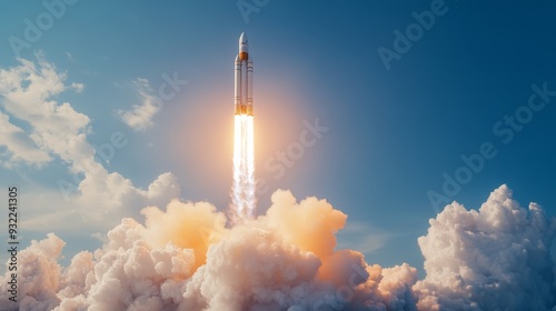 Rocket launch during nighttime with flames and smoke illuminating the sky