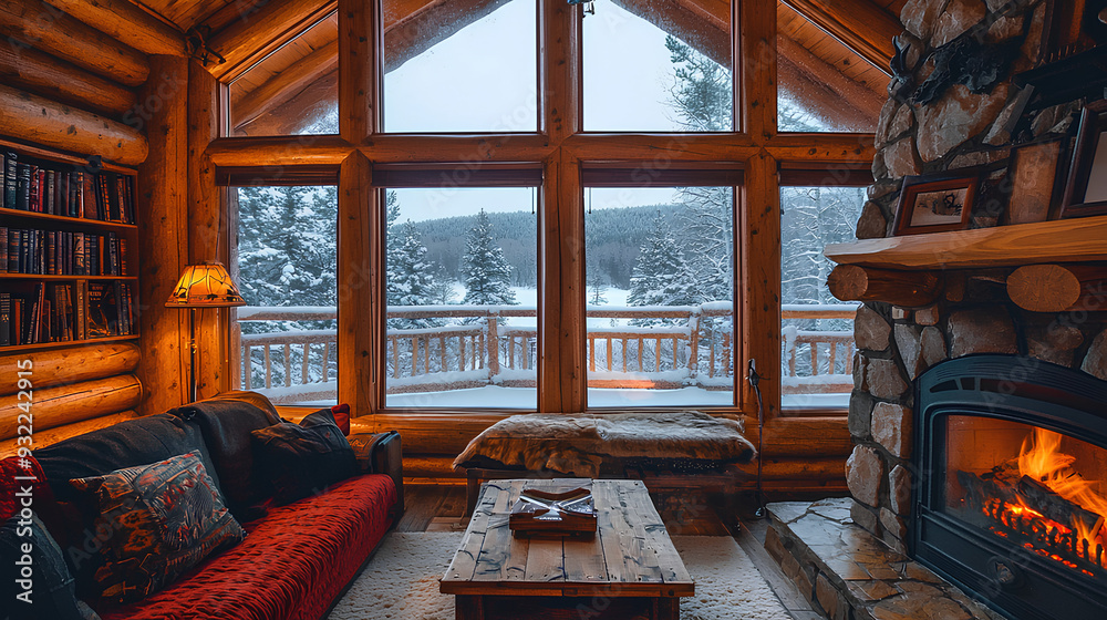Cozy_cabin_interior_with_fireplace_and_view Cozy_cabin_interior_with_fireplace_and_view