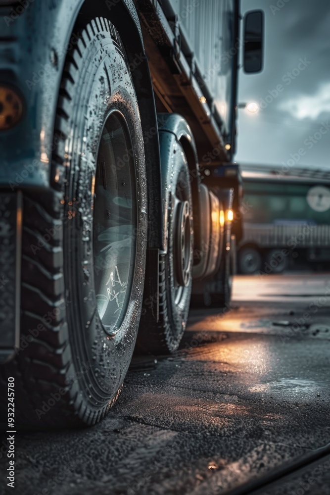 A large truck parked alongside the road, suitable for transportation or logistics-themed projects A large truck parked alongside the road, suitable for transportation or logistics-themed projects