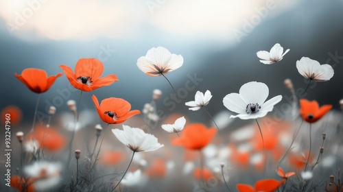 Colorful wildflowers blooming at sunset in a serene meadow