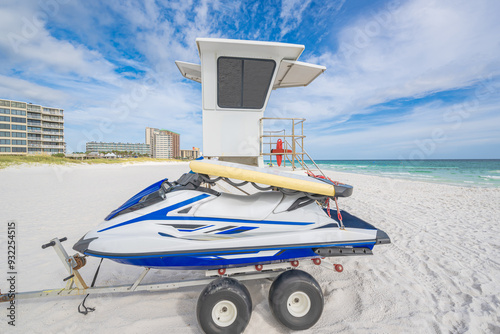 Obraz na plátně Lifeguard stand with jetski at gulf of mexico