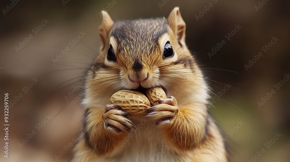 A cute chipmunk eats peanuts in the forest. A cute chipmunk eats peanuts in the forest.