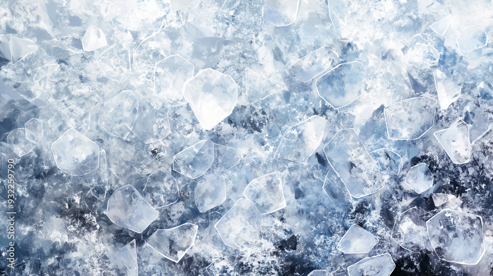 A close up of ice with many pieces of ice scattered around A close up of ice with many pieces of ice scattered around