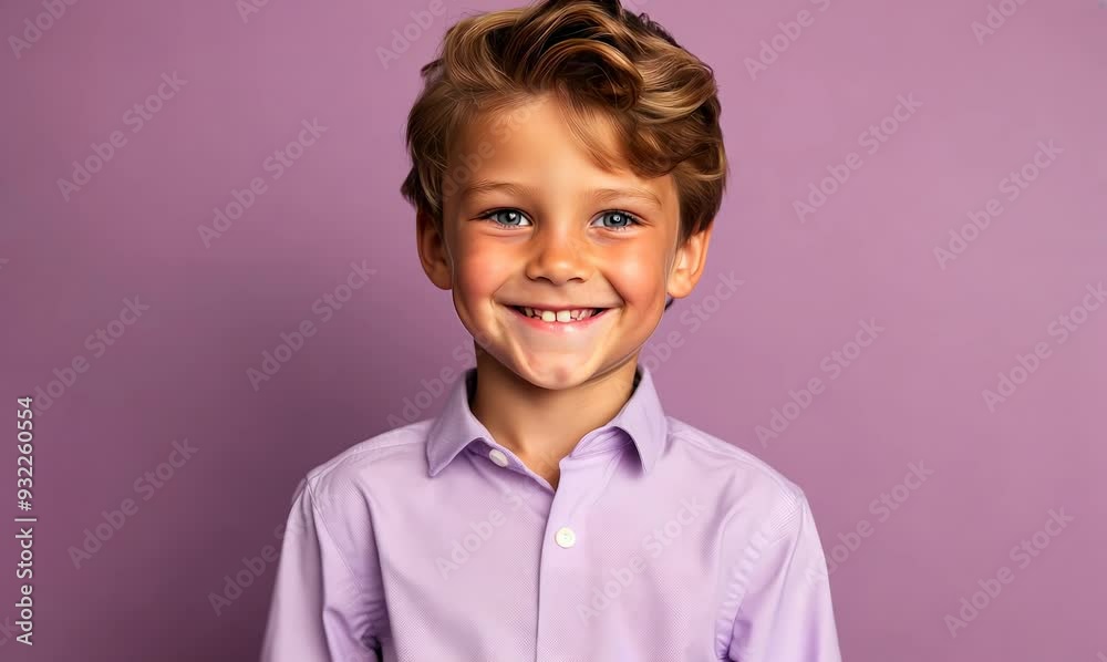 Portrait of a smiling little boy in a shirt on a purple background Portrait of a smiling little boy in a shirt on a purple background