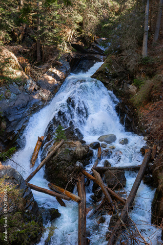 Yulenski skok waterfall on mountain Demyanishka river in the spring. Pirin national park, Bansko, Bulgaria. photo