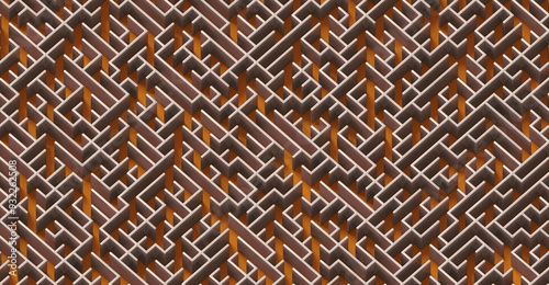 Abstract labyrinth pattern banner in two metallic color style on smooth fiberglass background