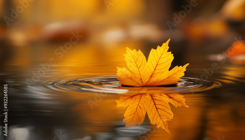 autumn yellow leaf falling into water, autumn leaf fall season