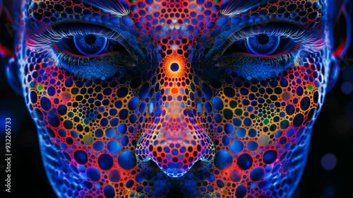 Obraz Universal Cosmic Creature, Inner Being, Consciousness, Serene state of Mind, Meditation, Enlightenment. Vibrant Psychedelic Art, Neon Glow. New Age Soul Punk Trance Music Album Cover, Postcard, Poster