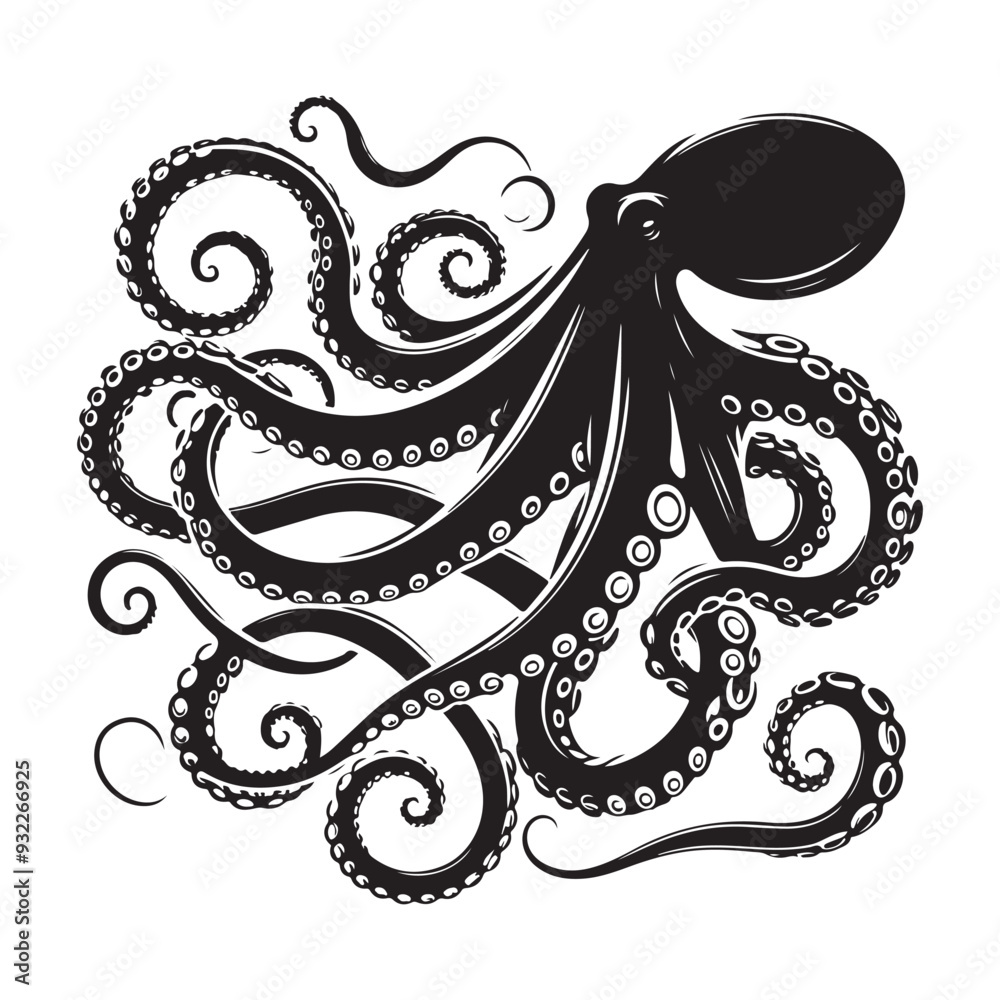 Abstract Octopus silhouette. Isolated animal. Vector illustration, Octopus silhouette white background Abstract Octopus silhouette. Isolated animal. Vector illustration, Octopus silhouette white background