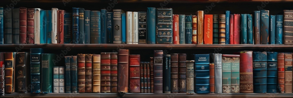 Multilingual bookshelf stocked with books in various languages, showcasing a rich Multilingual bookshelf stocked with books in various languages, showcasing a rich