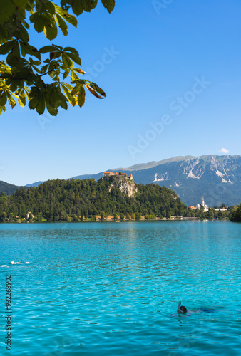 View of Lake Bled and Bled Castle, Slovenia photo