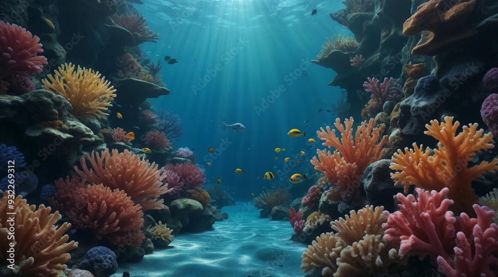 Underwater world coral reef 3d rendering elements Underwater world coral reef 3d rendering elements