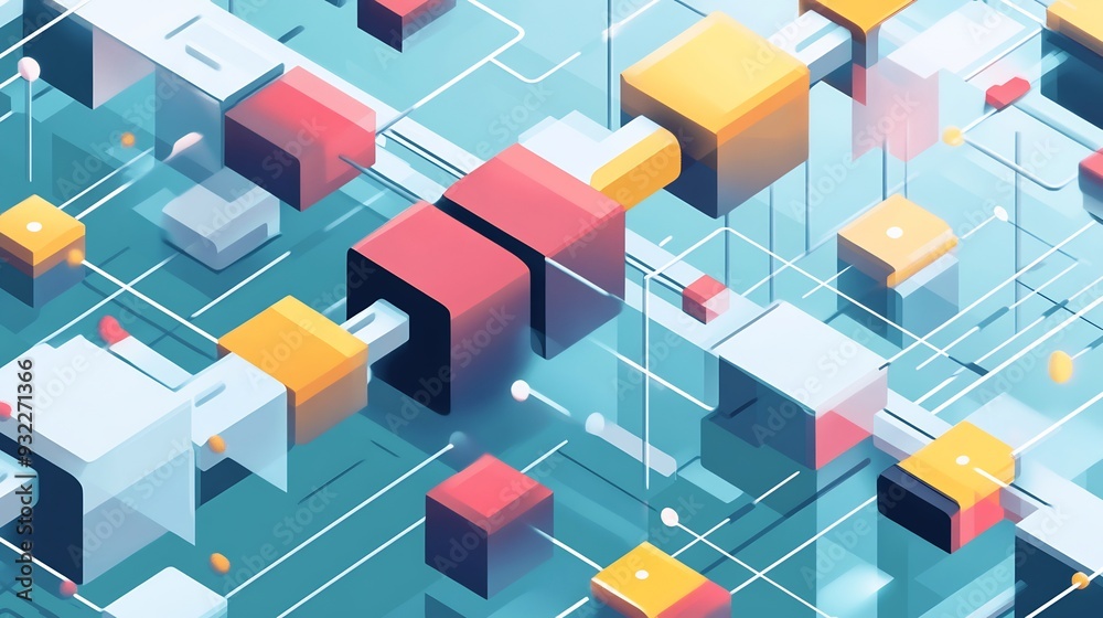 Abstract visualization of blockchain in supply chain management emphasizing transparency traceability and efficiency with clean minimalist graphics Abstract visualization of blockchain in supply chain management emphasizing transparency traceability and efficiency with clean minimalist graphics