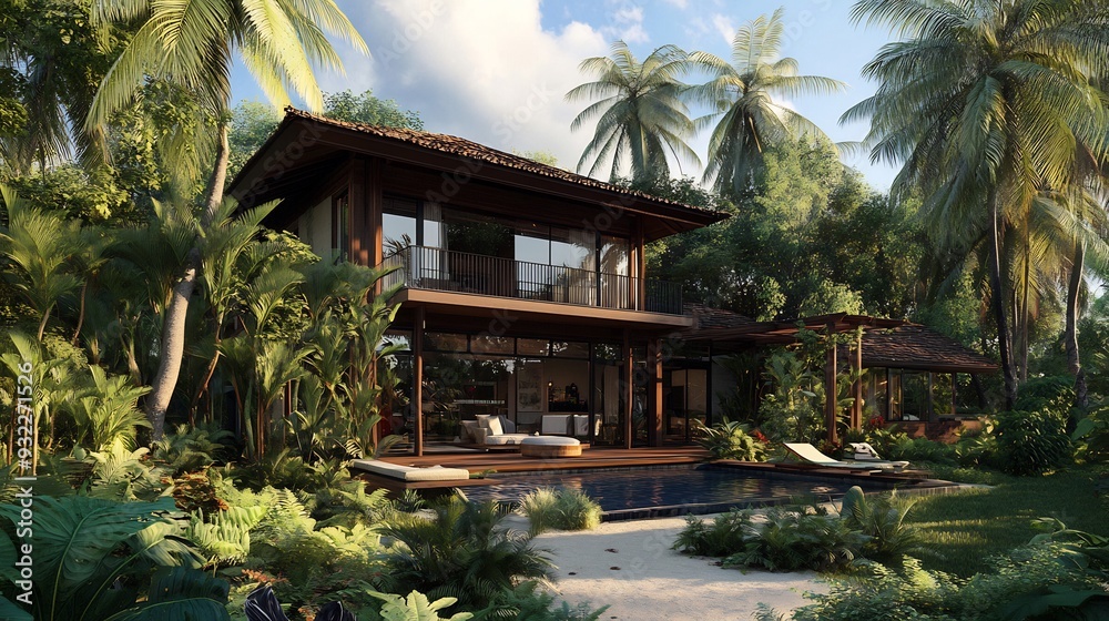 Tropical Villa with Pool and Lush Greenery Tropical Villa with Pool and Lush Greenery