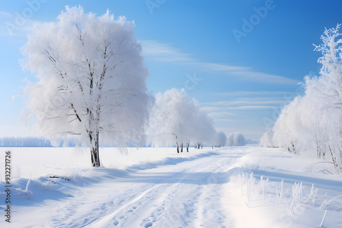 Winter wonderland with snow-covered trees white land