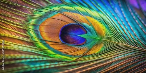 Vibrant close-up of peacock feather showcasing intricate patterns and colors, peacock, feather, vibrant, close-up, detailed