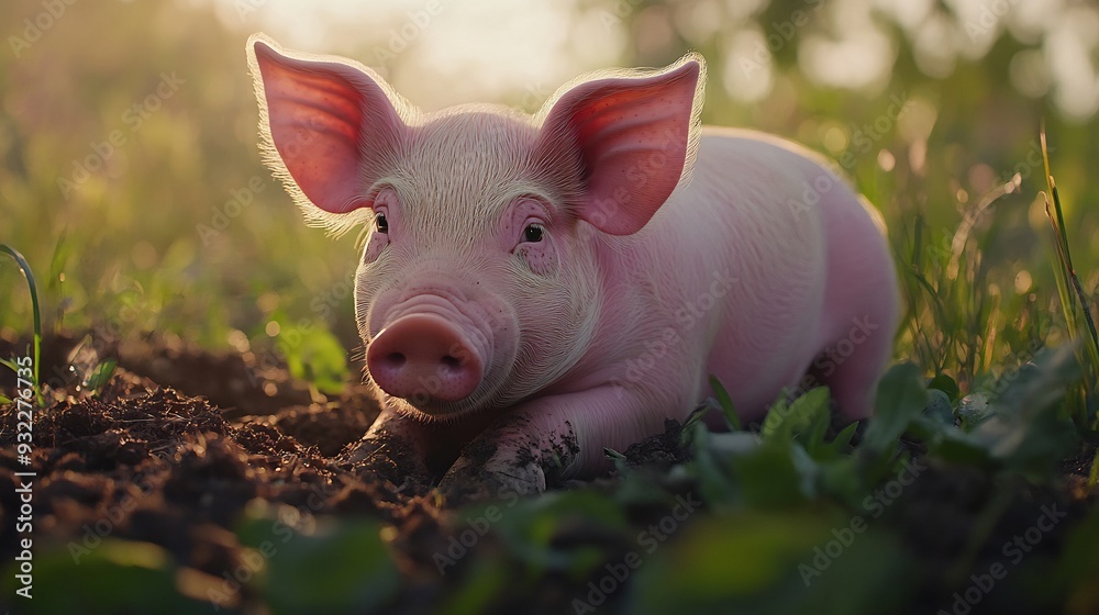 Piglet in the Grass - Sunlit Portrait Piglet in the Grass - Sunlit Portrait
