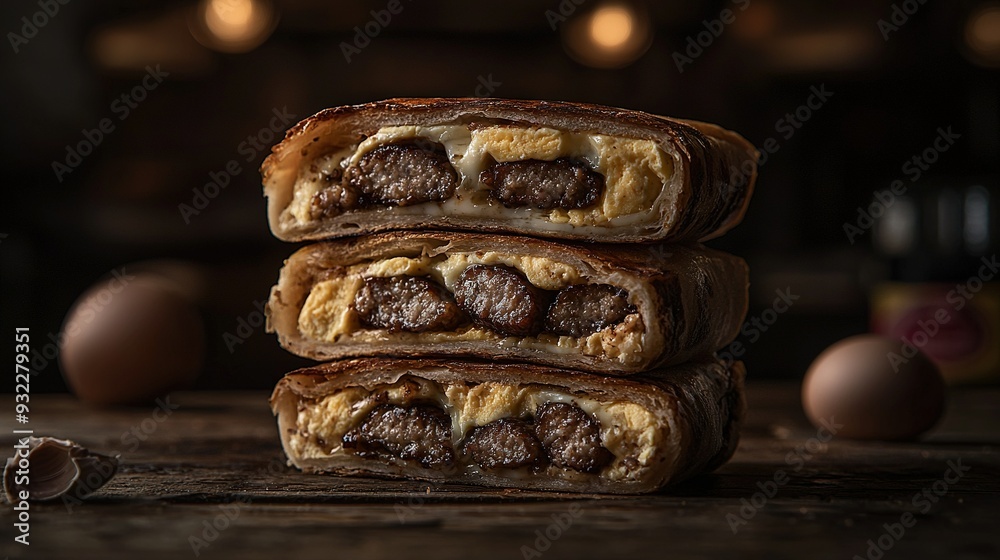 A wooden table holds an array of freshly baked pastries with an egg resting beside it and an additional egg visible in the background A wooden table holds an array of freshly baked pastries with an egg resting beside it and an additional egg visible in the background