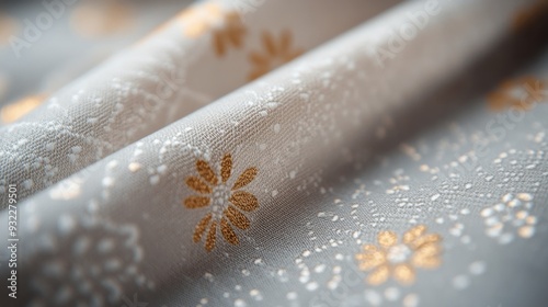 Intricate floral pattern on fabric with gold highlights and soft textures