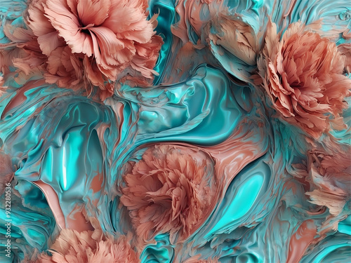 Floral texture with teal and peach colors