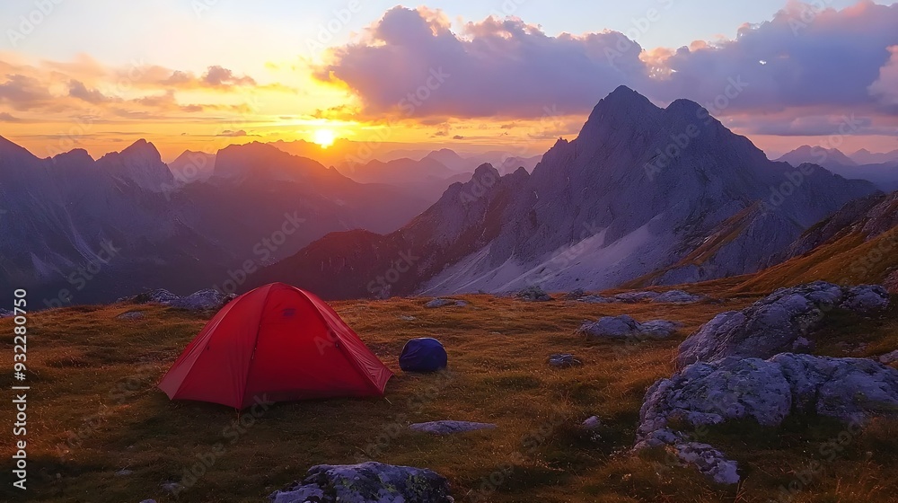 Camping in the Allgau Alps at sunset with Sulzspitze in the background Camping in the Allgau Alps at sunset with Sulzspitze in the background
