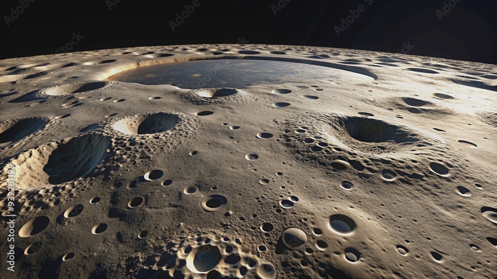 Barren, rocky surface of the moon with craters and shadows, moon, lunar ...