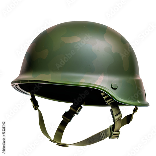 Capacete militar do exército com textura de camuflagem e alças em fundo transparente sem fundo