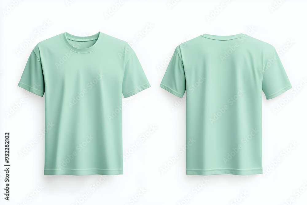 A mint green t-shirt displayed from the front and back view.