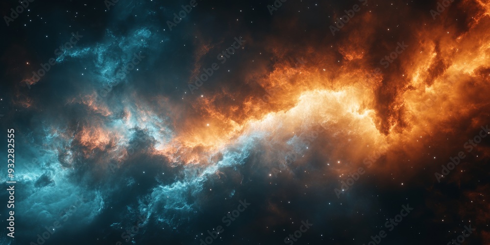 Fototapeta premium Cosmic Nebula with Bright Stars and Glowing Gas Clouds