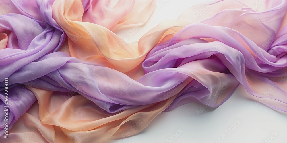 Obraz premium Soft layers of lavender and peach, resembling the delicate folds of a silk scarf catching the morning light, lavender, peach
