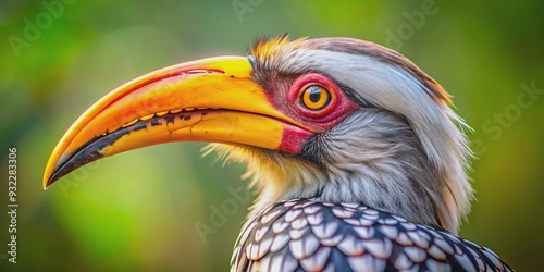 Close up of a vibrant yellow billed hornbill , wildlife, bird, beak, colorful, nature, tropical, close-up, animal, plumage photo