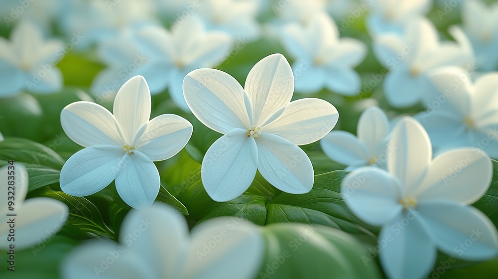 Fototapeta premium A field of white flowers blooms atop a verdant green lawn